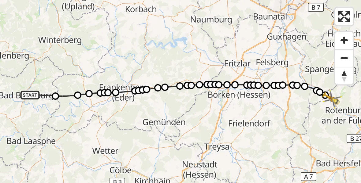 Flugroute Rettungshubschrauber Bad Berleburg - Heinebach, 26 Februar 2026, 16:25