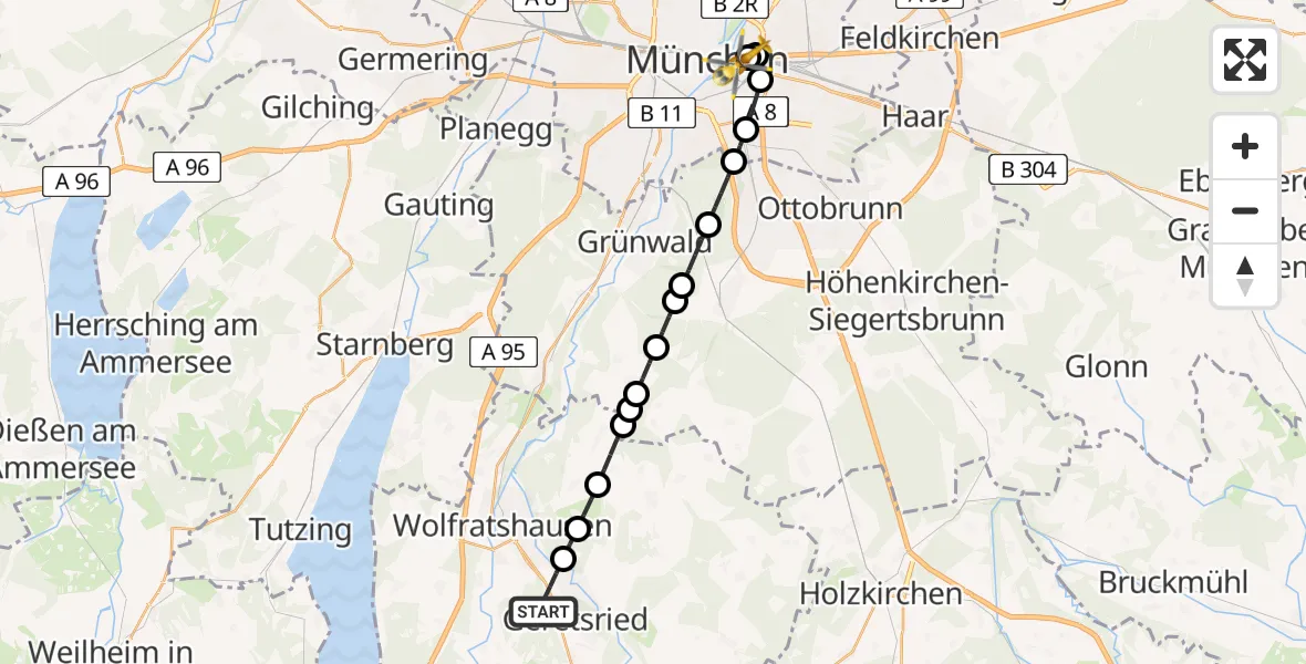 Flugroute Rettungshubschrauber Geretsried - Rechts der Isar University Hospital Heliport, 26 Februar 2026, 16:35