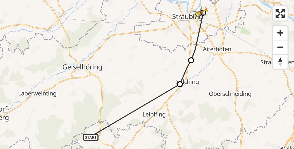 Flugroute Rettungshubschrauber Martinsbuch - Sankt Elisabeth Hospital Straubing Heliport, 26 Februar 2026, 16:44