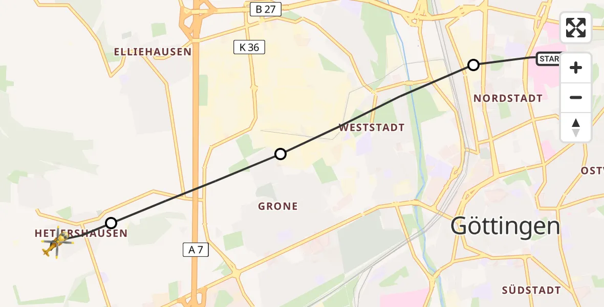 Flugroute Rettungshubschrauber Göttingen University Clinic Heliport - Göttingen, 26 Februar 2026, 16:46