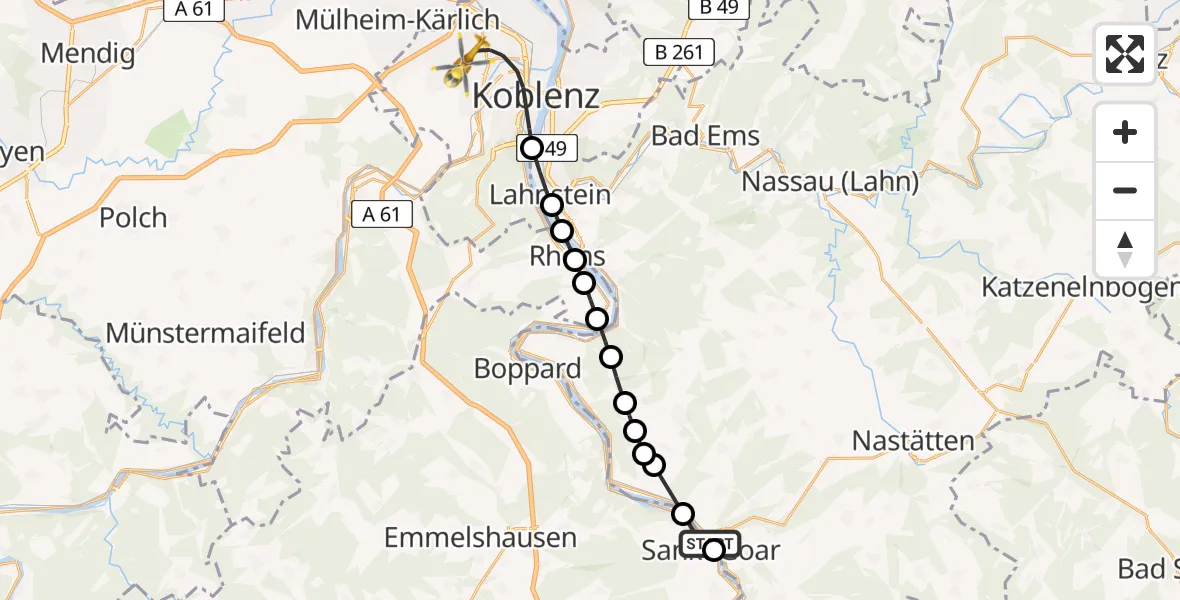 Flugroute Rettungshubschrauber Heide - Koblenz, 26 Februar 2026, 17:22