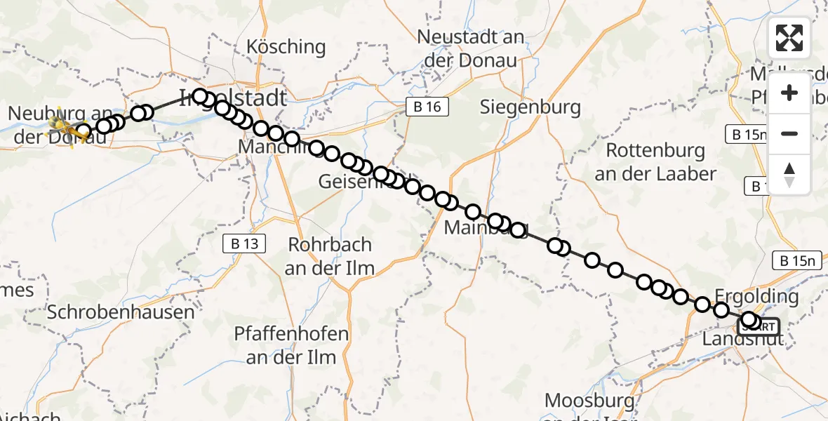 Flugroute Rettungshubschrauber Landshut - Neuburg an der Donau, 26 Februar 2026, 17:40