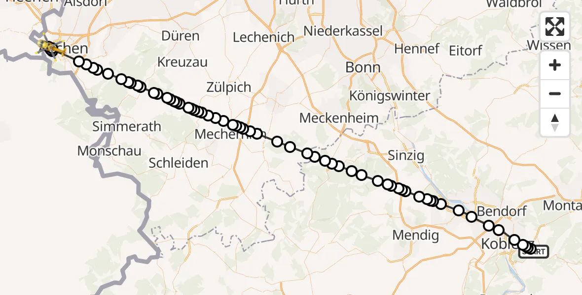 Routekaart van de vlucht: Ambulanzhubschrauber nach Aachen Hospital Heliport