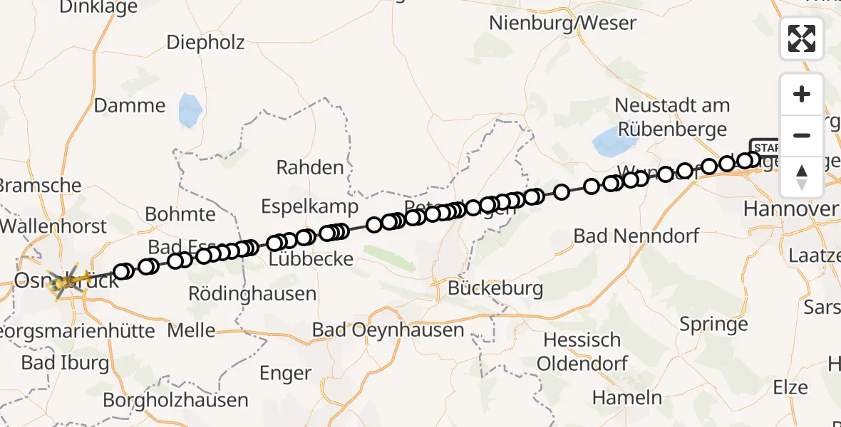 Flugroute Ambulanzhubschrauber Hannover Airport - Osnabrück, 26 Februar 2026, 17:48