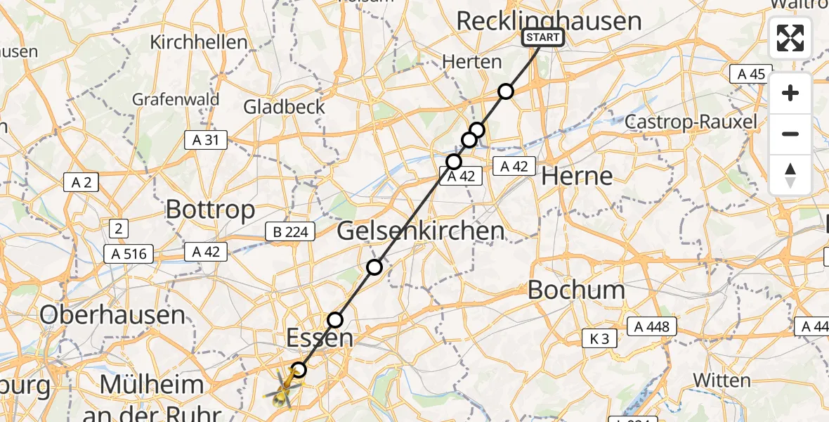 Flugroute Ambulanzhubschrauber Recklinghausen - Stadtbezirk III, 26 Februar 2026, 17:52