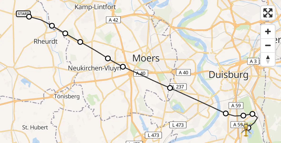 Flugroute Rettungshubschrauber Sevelen - Duisburg Air Rescue Heliport (Christoph 9), 26 Februar 2026, 18:13
