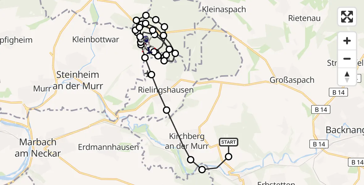 Flugroute Polizeihubschrauber Burgstall an der Murr - Steinheim an der Murr, 26 Februar 2026, 18:36