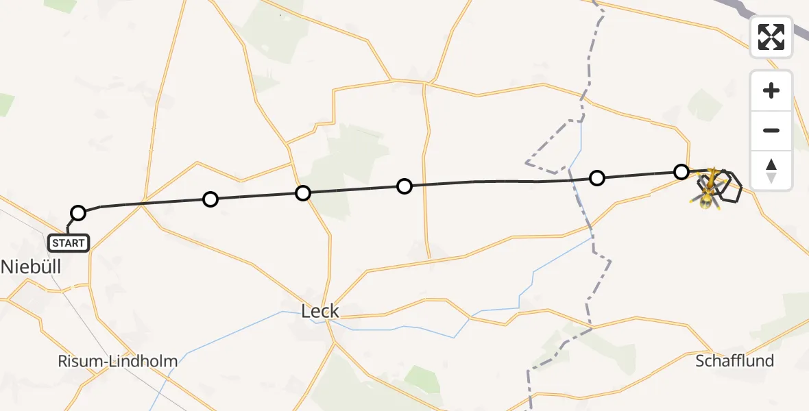 Flugroute Rettungshubschrauber Niebüll - Medelby, 26 Februar 2026, 18:41