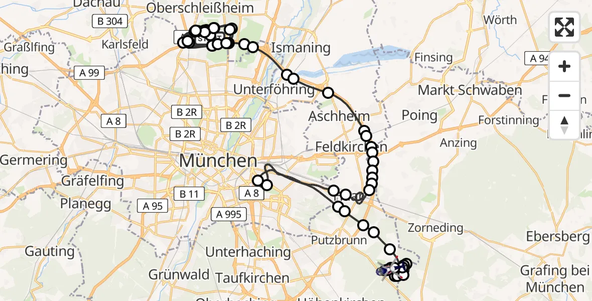 Routekaart van de vlucht: Polizeihubschrauber nach Harthausen, Pframmerner Weg
