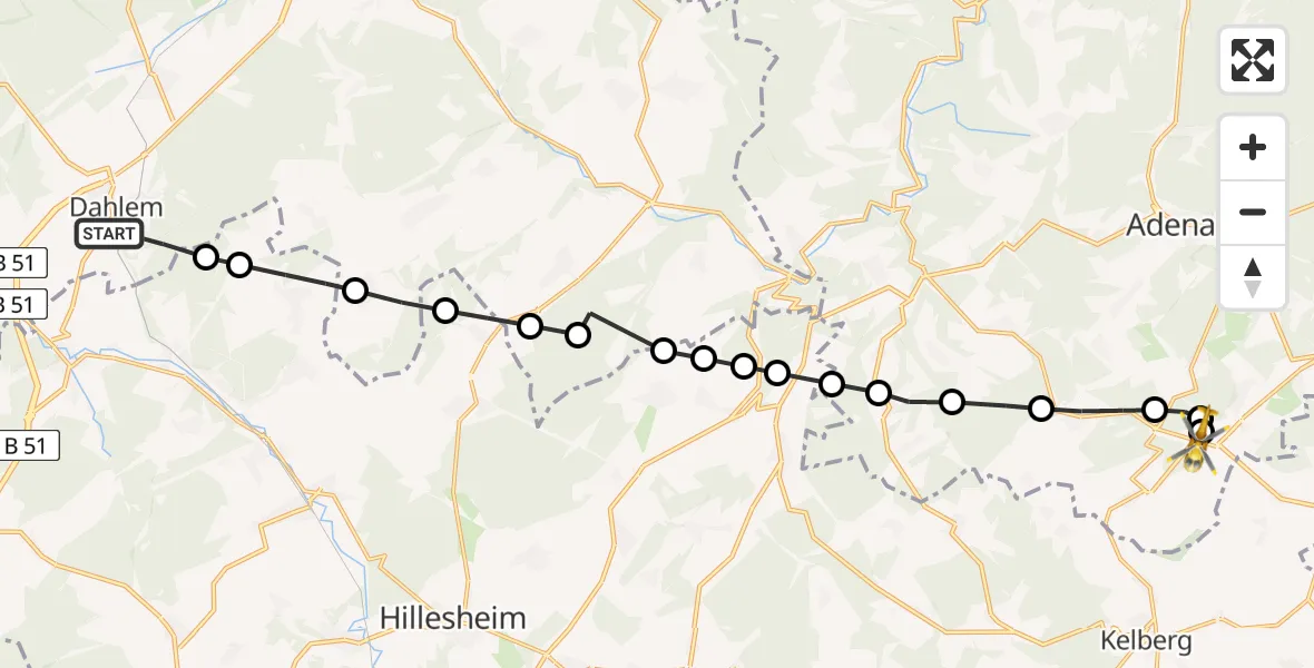 Flugroute Ambulanzhubschrauber Dahlem - Nürburgring Heliport, 26 Februar 2026, 19:22