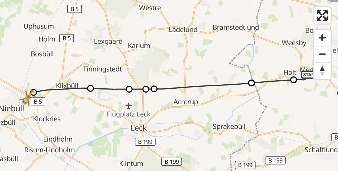 Routekaart van de vlucht: Rettungshubschrauber nach Niebüll, Gather Landstraße