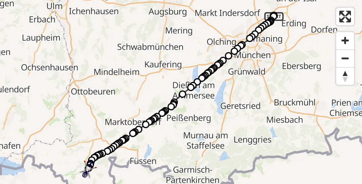 Flugroute Polizeihubschrauber Munich Airport - Blaichach, 26 Februar 2026, 20:50
