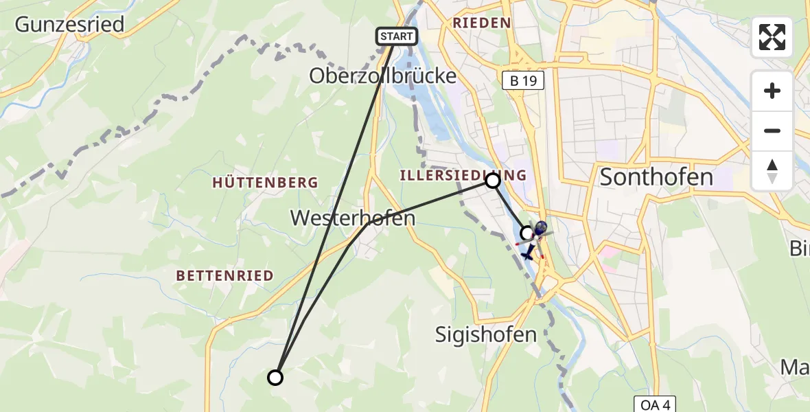 Flugroute Polizeihubschrauber Oberzollbrücke - Beilenberg, 26 Februar 2026, 21:48