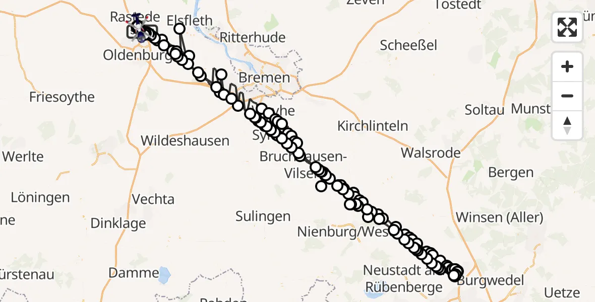 Flugroute Polizeihubschrauber Wahnbek - Oldenburg Police Heliport, 27 Februar 2026, 02:01