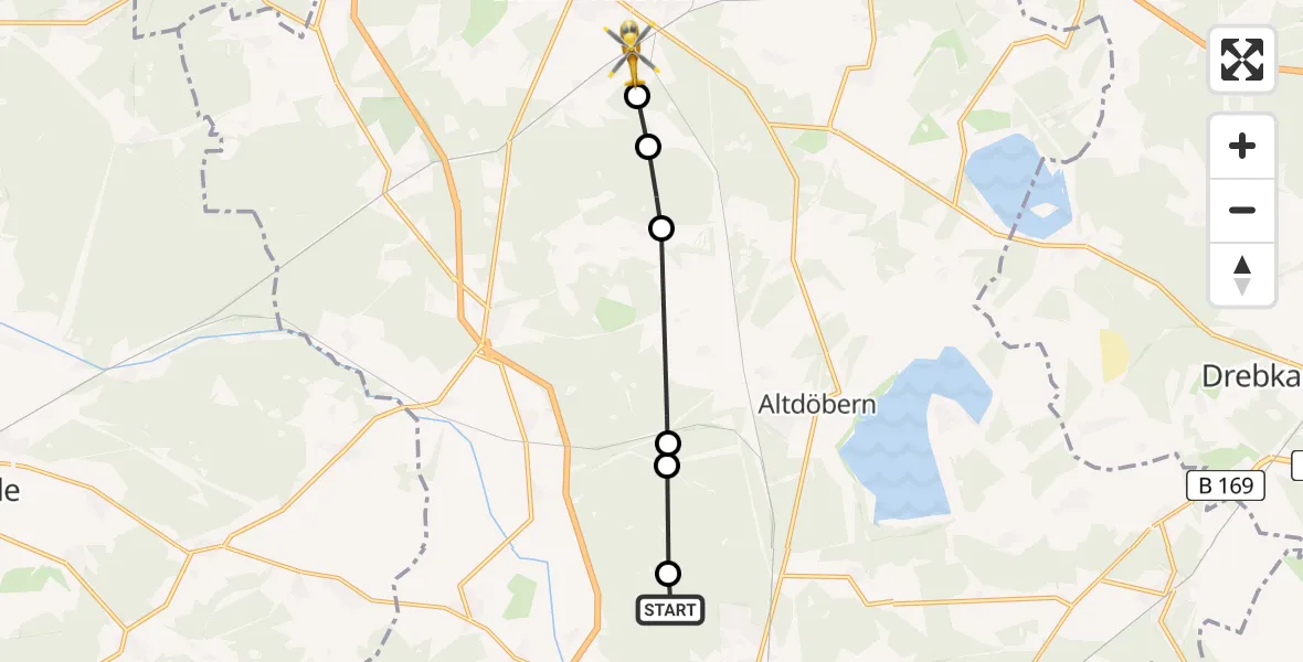 Flugroute Rettungshubschrauber Großräschen - Calau, 27 Februar 2026, 06:37