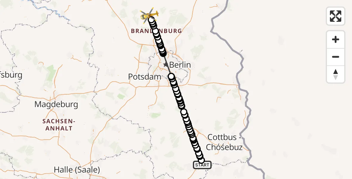 Flugroute Ambulanzhubschrauber Senftenberg - Gransee, 27 Februar 2026, 06:46