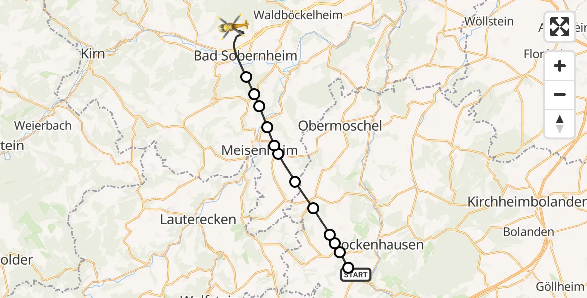 Flugroute Rettungshubschrauber Imsweiler UL - Bad Sobernheim, 27 Februar 2026, 06:48
