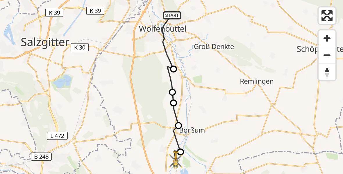Flugroute Rettungshubschrauber Wolfenbüttel - Schladen, 27 Februar 2026, 06:57