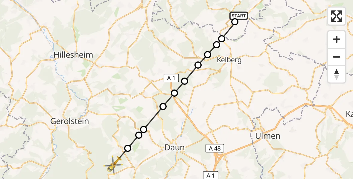 Routekaart van de vlucht: Ambulanzhubschrauber nach Oberstadtfeld, B 257