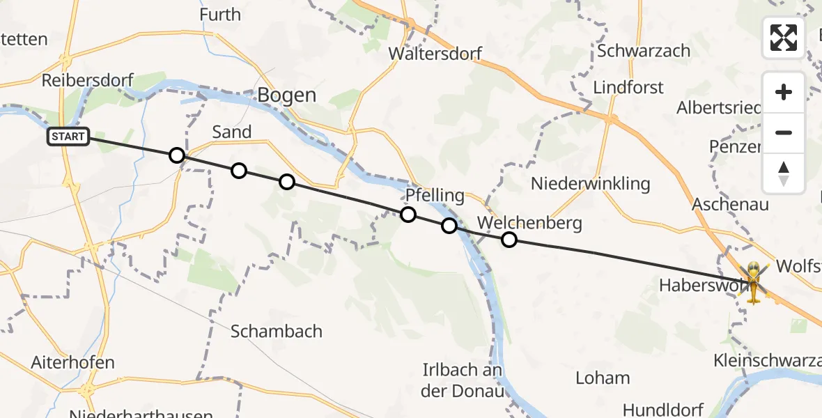 Flugroute Rettungshubschrauber Straubing-Ost - Aschenau, 27 Februar 2026, 07:07