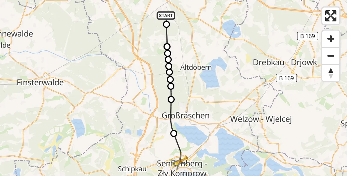Flugroute Rettungshubschrauber Calau - Senftenberg, 27 Februar 2026, 07:24