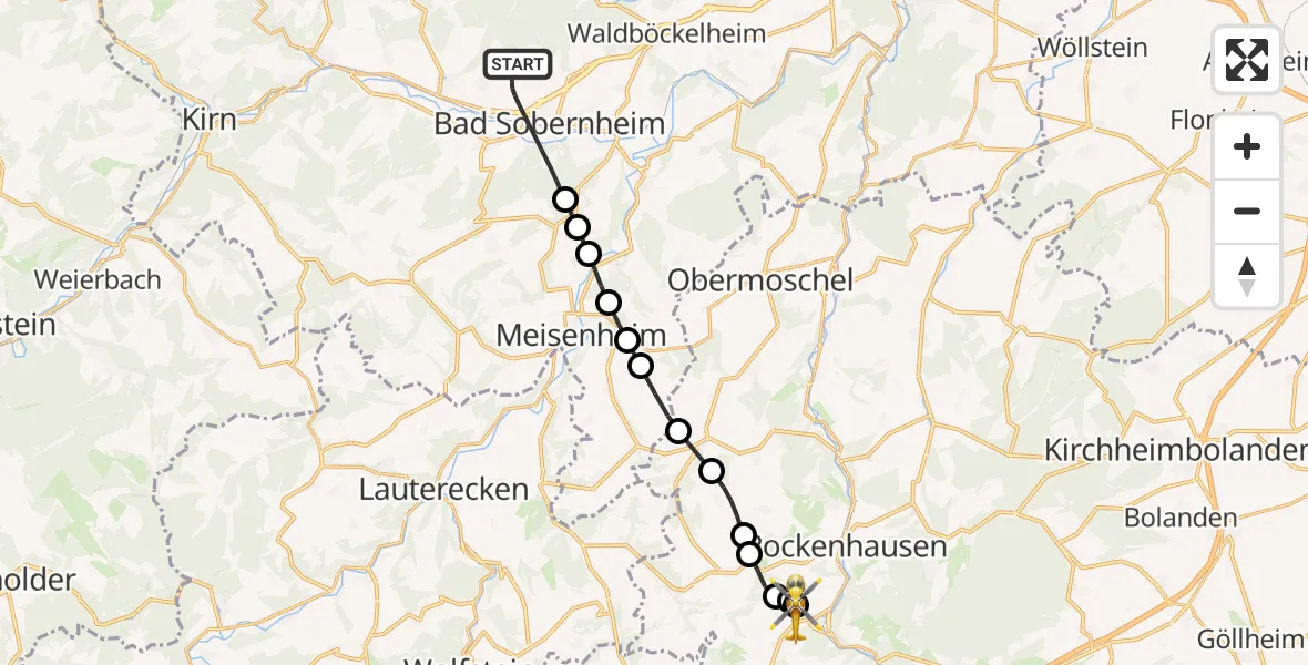 Flugroute Rettungshubschrauber Bad Sobernheim - Imsweiler UL, 27 Februar 2026, 07:46
