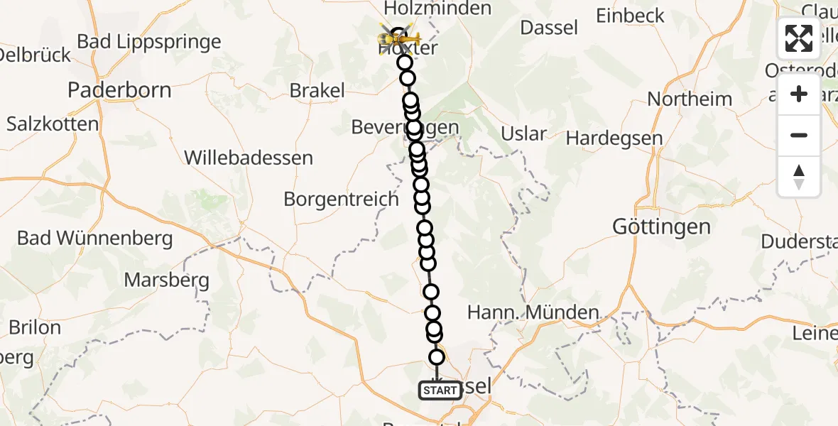 Routekaart van de vlucht: Rettungshubschrauber nach Höxter, Weg oberhalb vom Krankenhausgarten