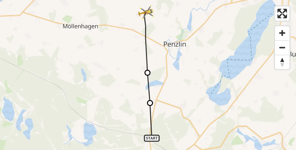 Flugroute Rettungshubschrauber Klein Vielen - Penzlin, 27 Februar 2026, 08:12