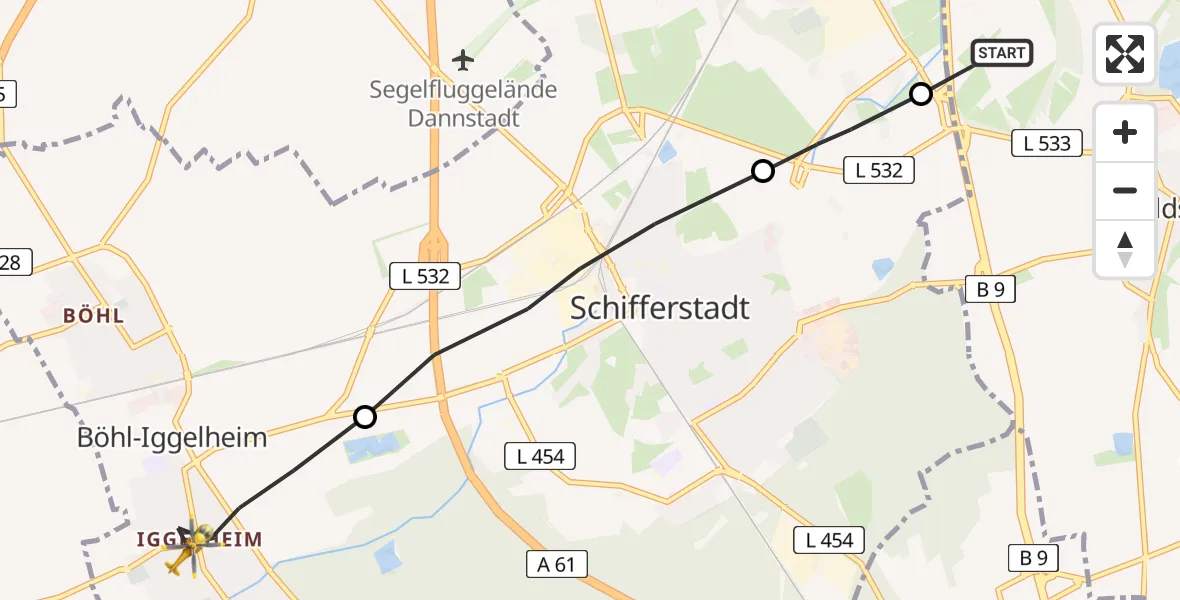 Flugroute Rettungshubschrauber Neuhofen - Böhl-Iggelheim, 27 Februar 2026, 08:18