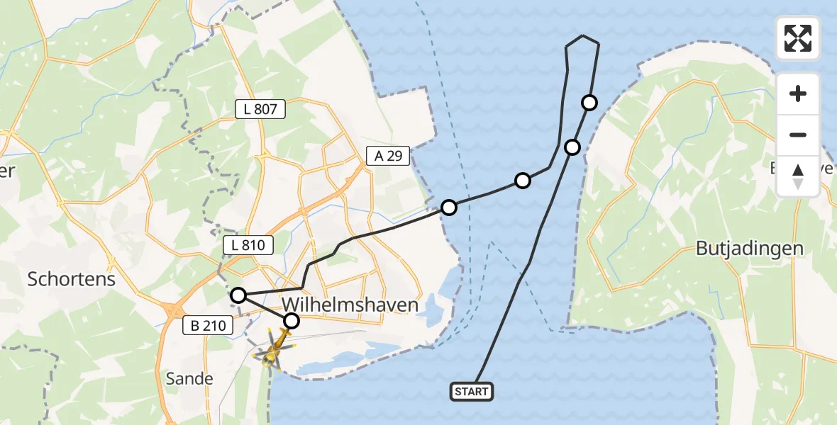 Flugroute Ambulanzhubschrauber Wilhelmshaven - Wilhelmshaven, 27 Februar 2026, 08:25