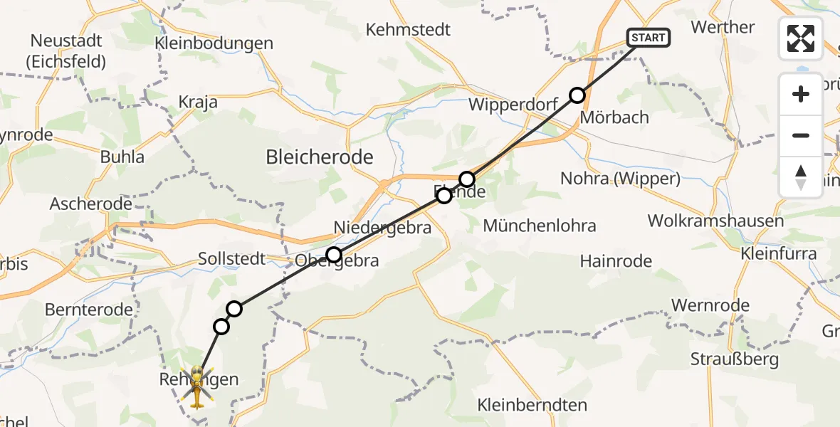 Flugroute Rettungshubschrauber Werther - Rehungen, 27 Februar 2026, 08:28