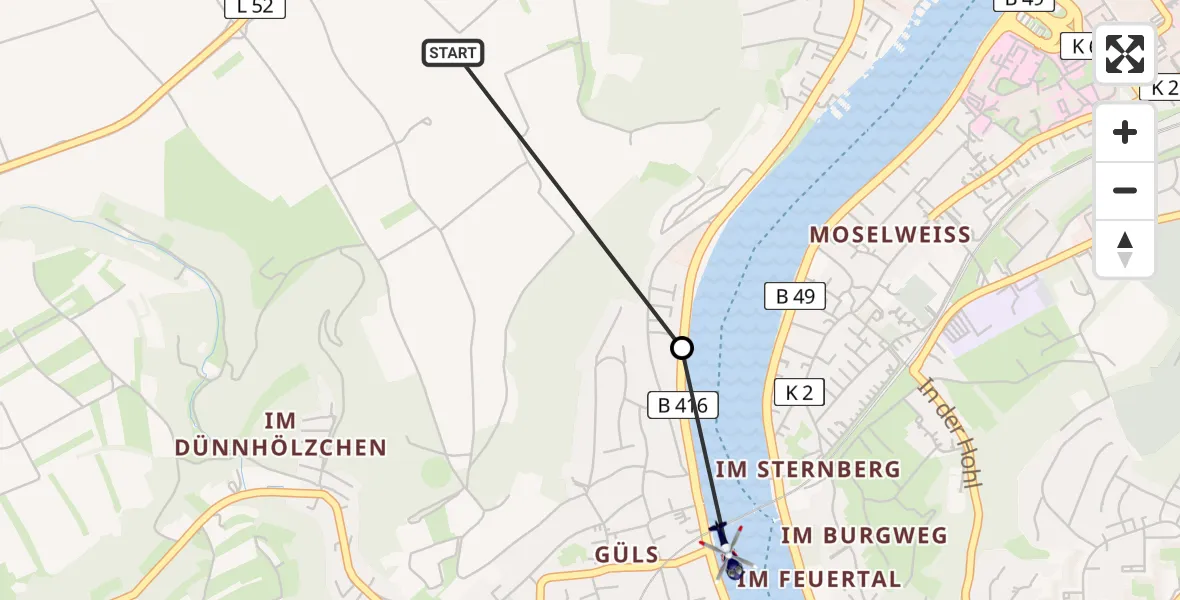Flugroute Polizeihubschrauber Rübenach - Koblenz, 27 Februar 2026, 08:29