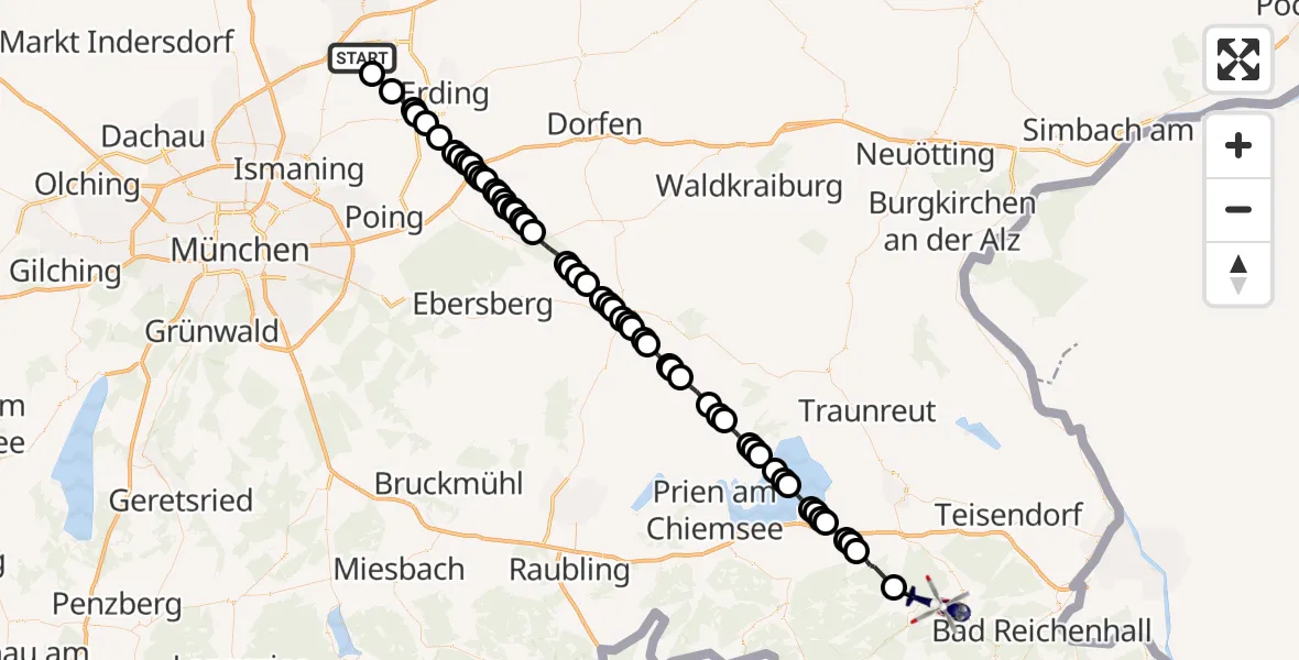 Flugroute Polizeihubschrauber Munich Airport - Ruhpolding, 27 Februar 2026, 08:30