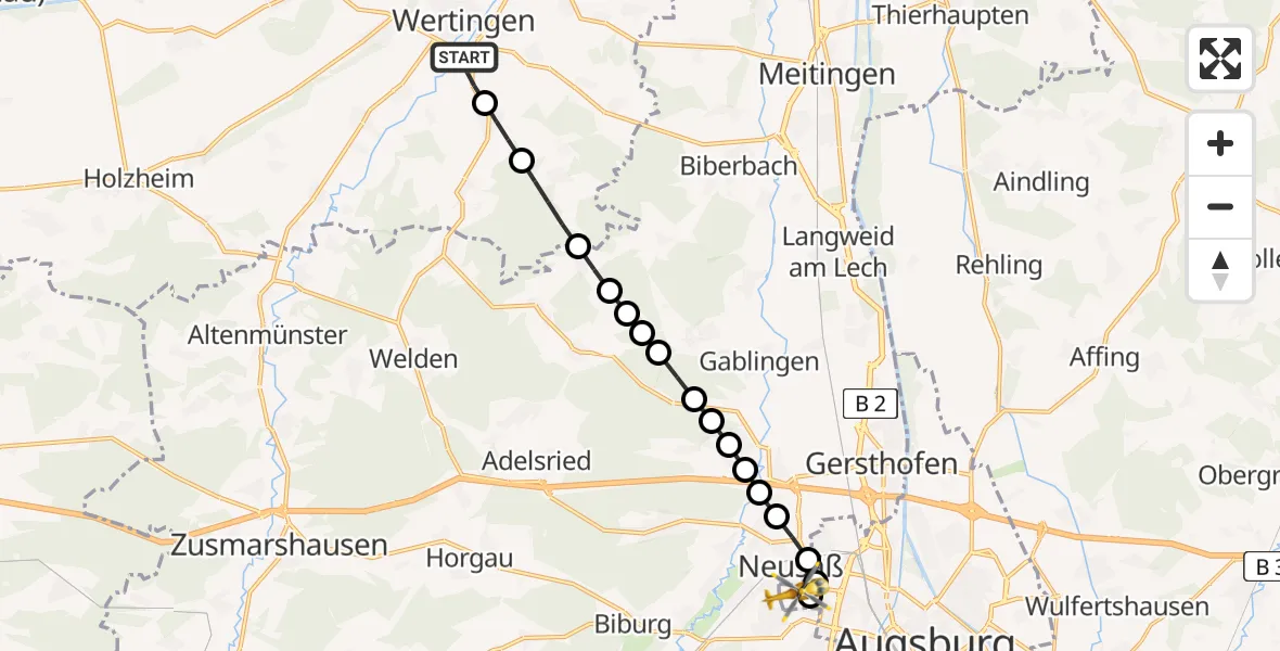 Routekaart van de vlucht: Rettungshubschrauber nach Augsburg University Hospital Heliport