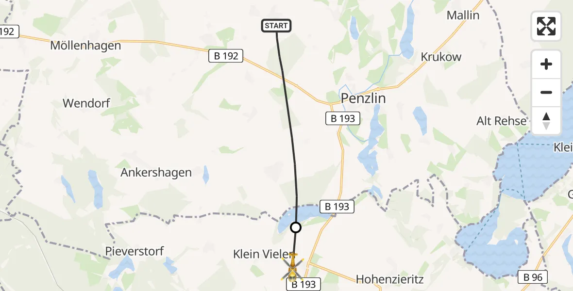 Flugroute Rettungshubschrauber Penzlin - Peckatel, 27 Februar 2026, 08:32