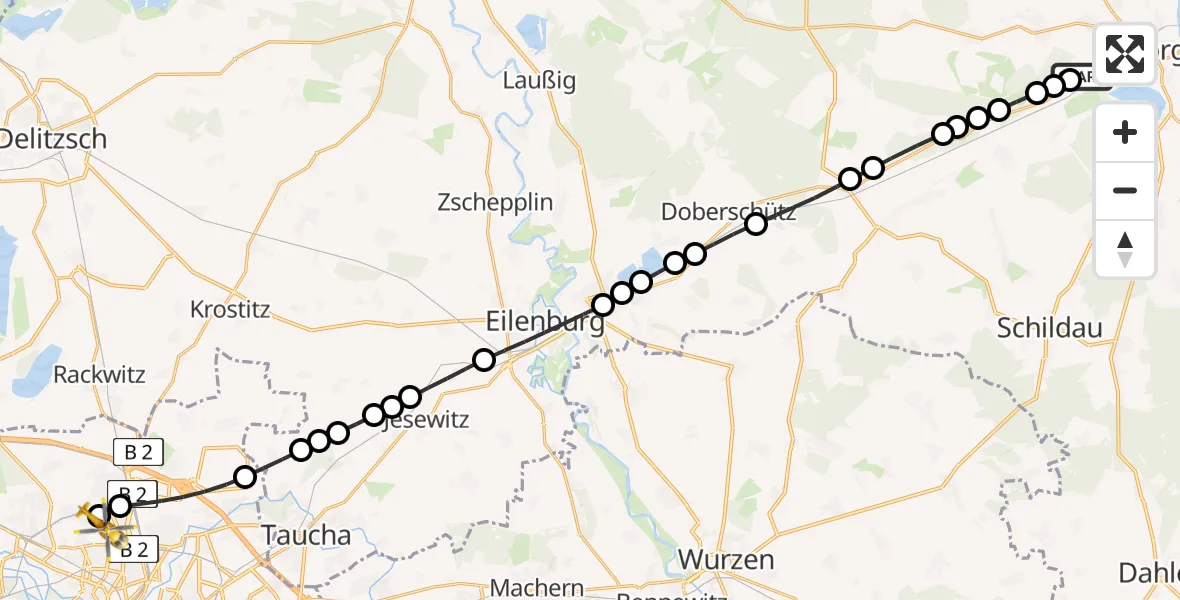 Routekaart van de vlucht: Rettungshubschrauber nach Sankt Georg Hospital Leipzig Reserve Heliport