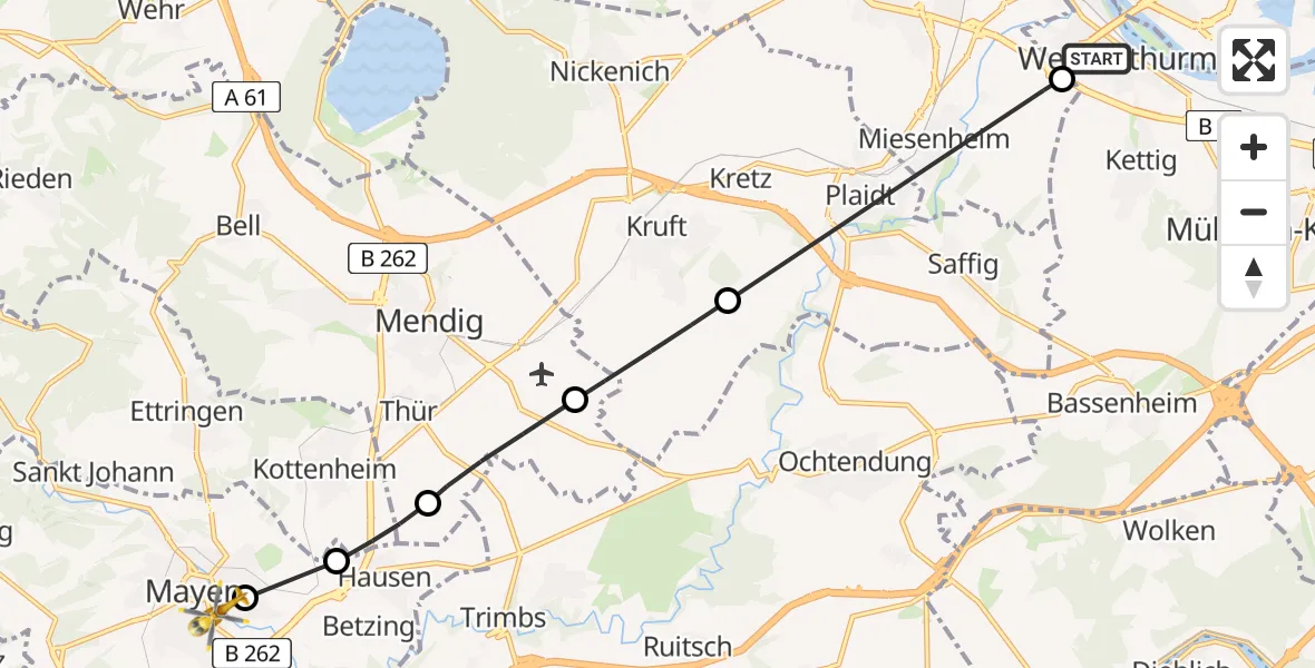Flugroute Ambulanzhubschrauber Weißenthurm - Mayen, 27 Februar 2026, 08:46