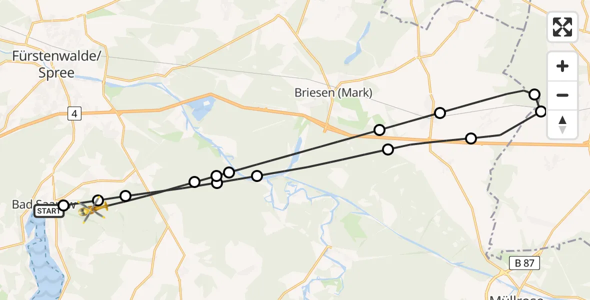 Flugroute Rettungshubschrauber Bad Saarow - Bad Saarow, 27 Februar 2026, 08:55