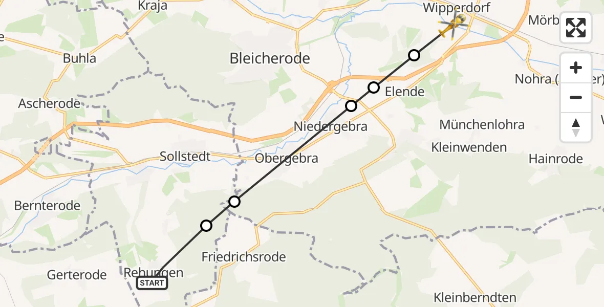 Flugroute Rettungshubschrauber Rehungen - Wipperdorf, 27 Februar 2026, 08:55