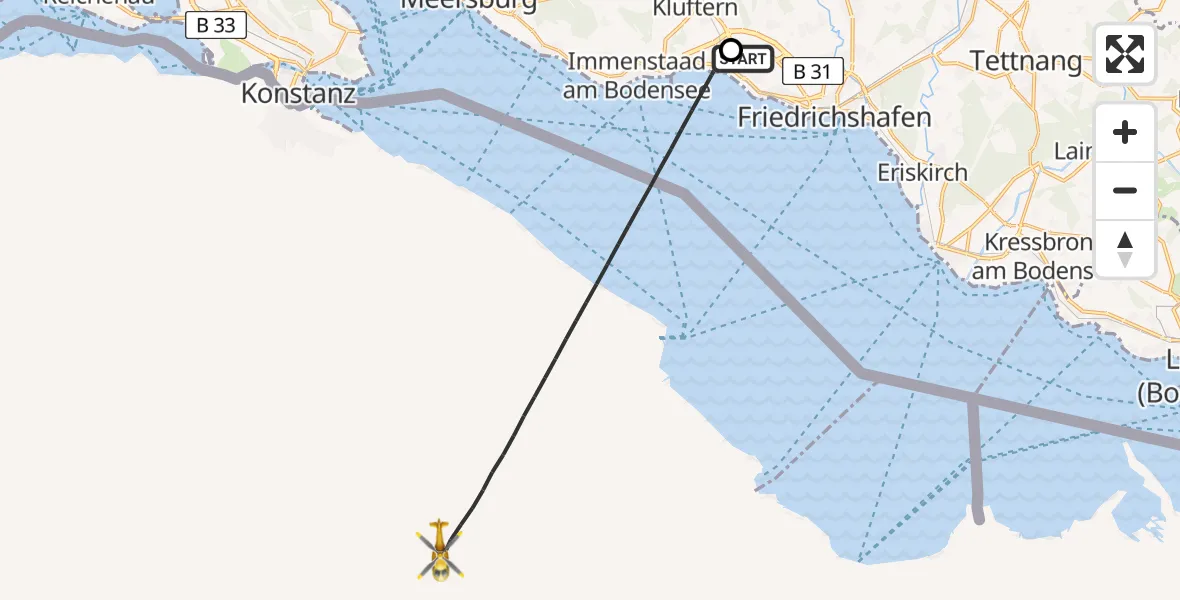 Flugroute Rettungshubschrauber Friedrichshafen Hospital Heliport - Friedrichshafen, 27 Februar 2026, 09:02