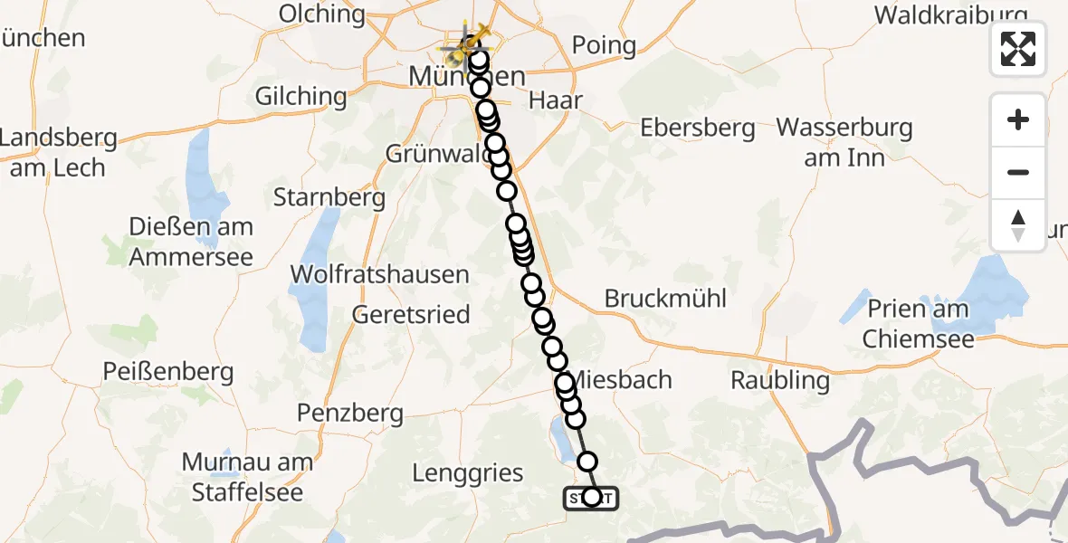 Flugroute Rettungshubschrauber Kreuth - München, 27 Februar 2026, 09:12