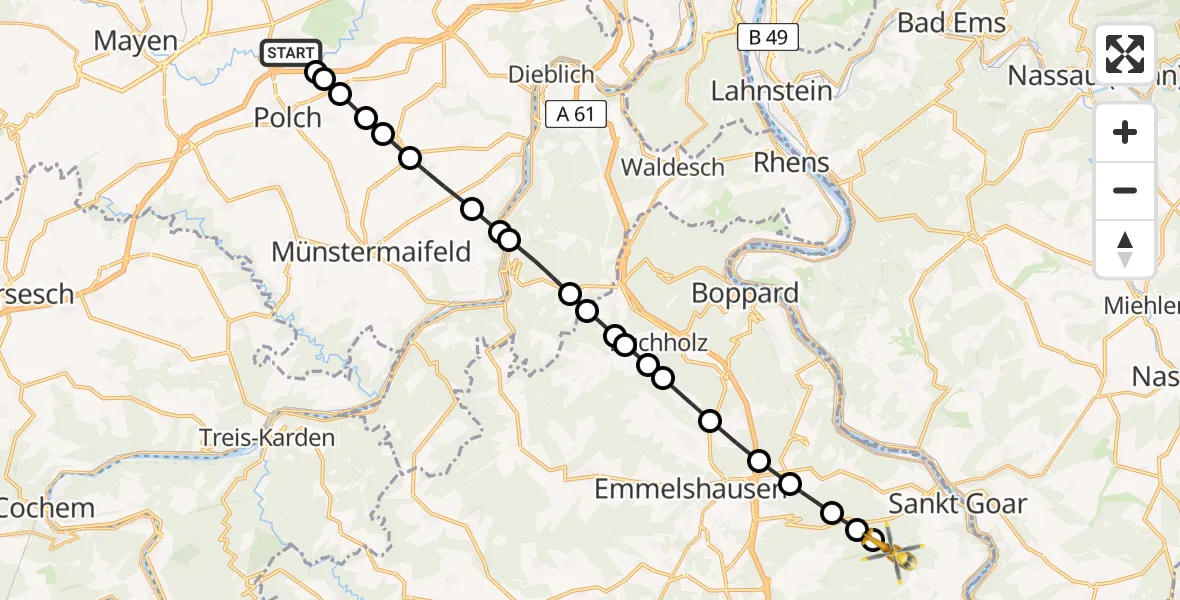 Routekaart van de vlucht: Rettungshubschrauber nach Sankt Goar, K 100