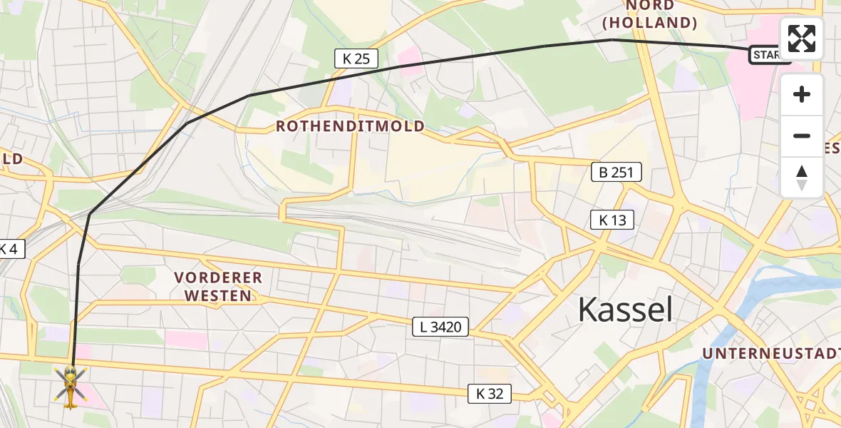 Flugroute Rettungshubschrauber Kassel - Kassel, 27 Februar 2026, 09:31
