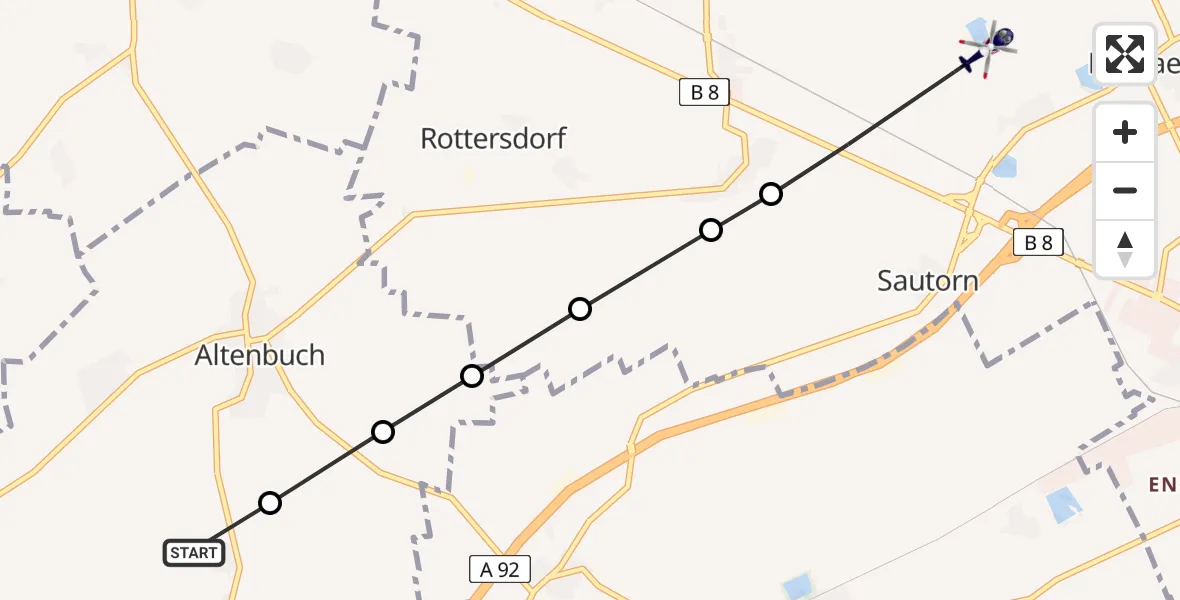 Flugroute Polizeihubschrauber Wallersdorf - Sautorn, 27 Februar 2026, 09:31