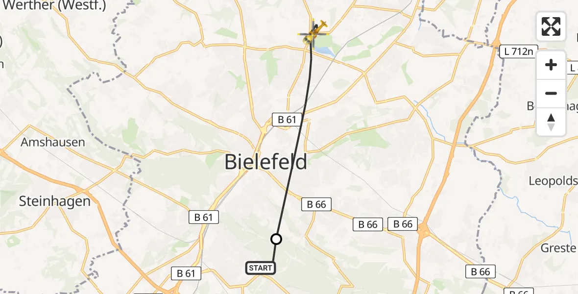 Flugroute Rettungshubschrauber Luftrettungszentrum Bielefeld - Bielefeld, 27 Februar 2026, 09:38