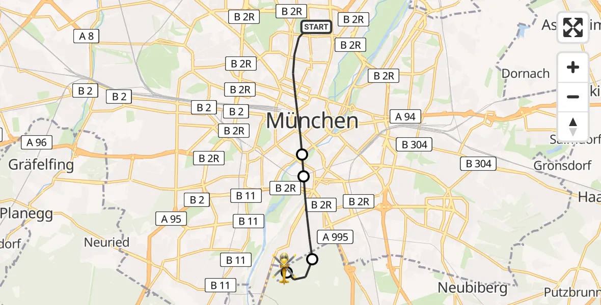 Flugroute Rettungshubschrauber München - ADAC Air Rescue Center Heliport (Christoph 1), 27 Februar 2026, 09:40