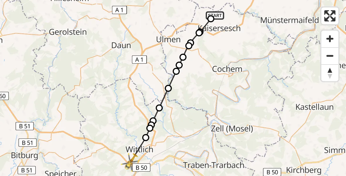 Flugroute Ambulanzhubschrauber Urmersbach - Wittlich, 27 Februar 2026, 09:42