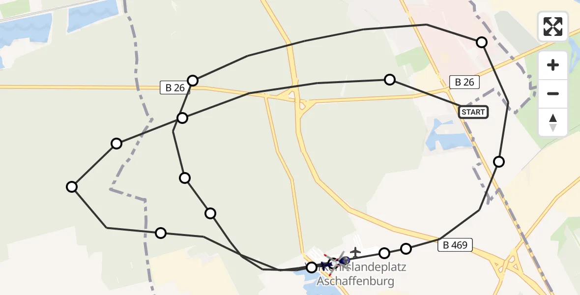 Flugroute Polizeihubschrauber Großostheim - Aschaffenburg Airfield, 27 Februar 2026, 09:46