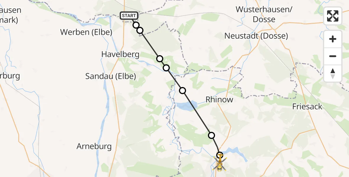 Flugroute Rettungshubschrauber Glöwen - Rathenow, 27 Februar 2026, 09:47