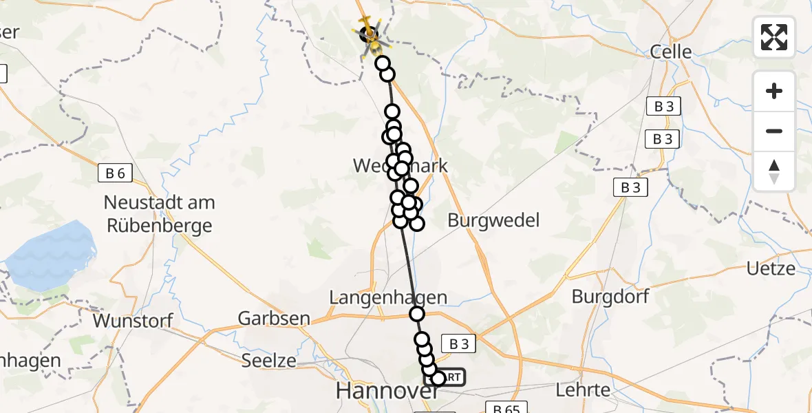 Routekaart van de vlucht: Rettungshubschrauber nach Schwarmstedt, A 7
